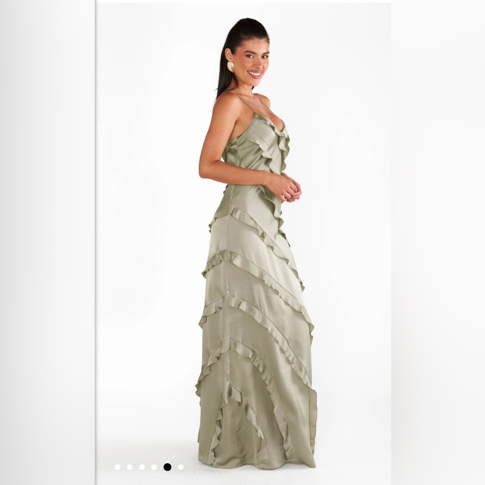 Show Me Your MuMu Sage Green Ruffled Spaghetti Strap Wedding Dress